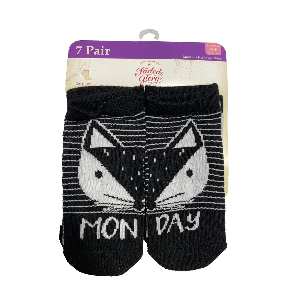 faded glory‎ girls socks 7 pairs size small shoe 6 - 10.5